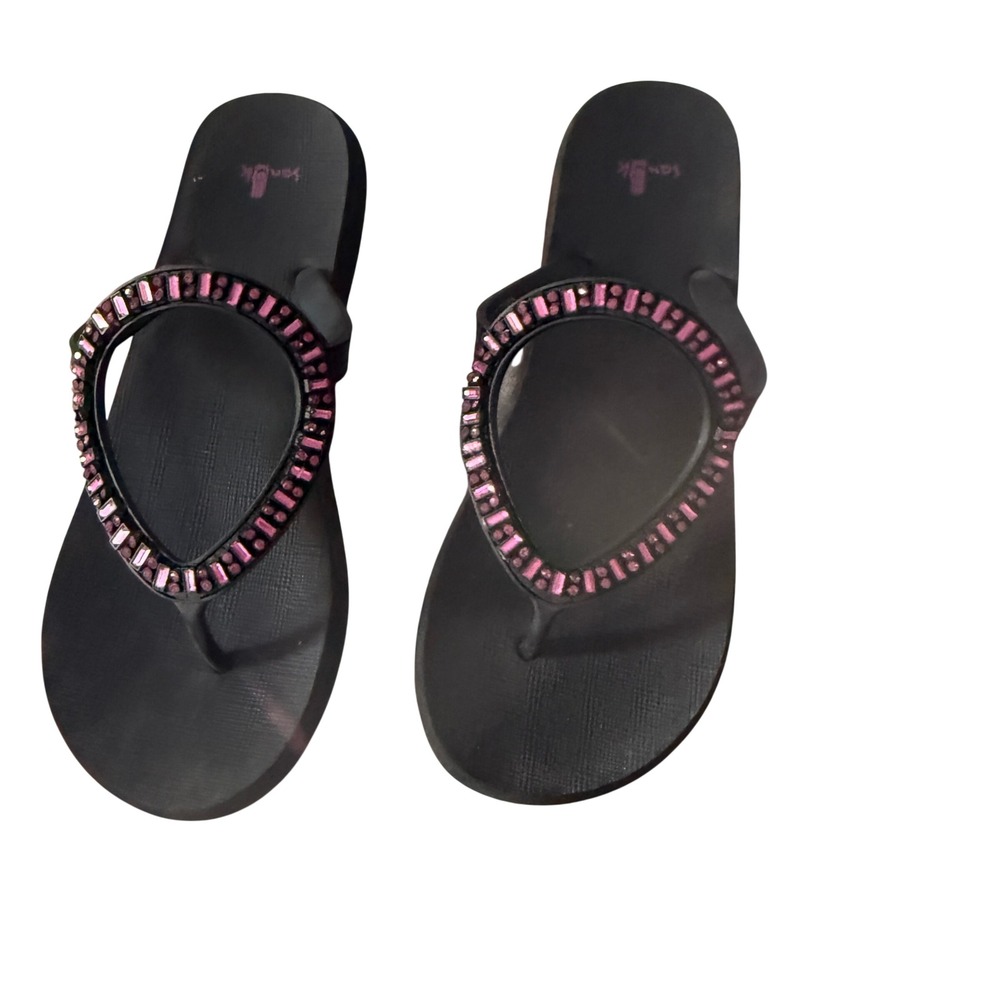 Sanuk Black Sandals with Pink Embellishments